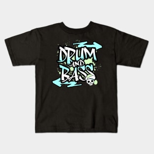 DRUM AND BASS  - Graffiti Skull (lime/teal) Kids T-Shirt
